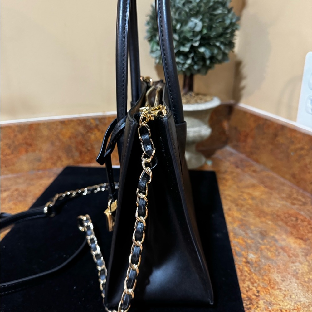 Michael Kors Black Leather 'LOVE' Studded Satchel with Gold Hardware - Picture 2 of 9